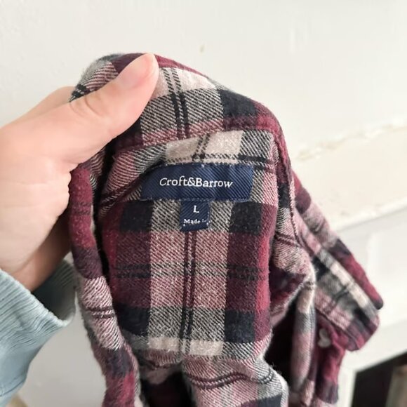 Croft & Barrow Maroon & White Plaid Flannel Men's L - Picture 7 of 7
